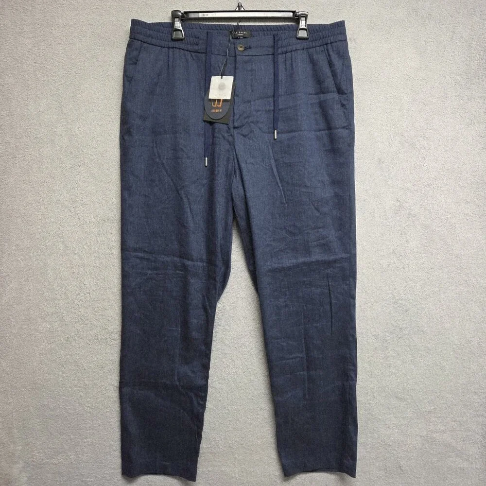 Ted Baker Pants Mens 38 Regular Yucctro Linen Blend Drawstring Slim Fit Trouser